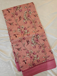 Pure Chanderi Butter Silk - Peach with Pink