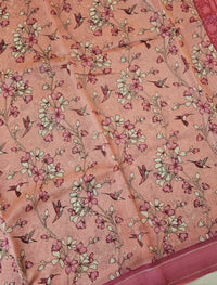 Pure Chanderi Butter Silk - Peach with Pink