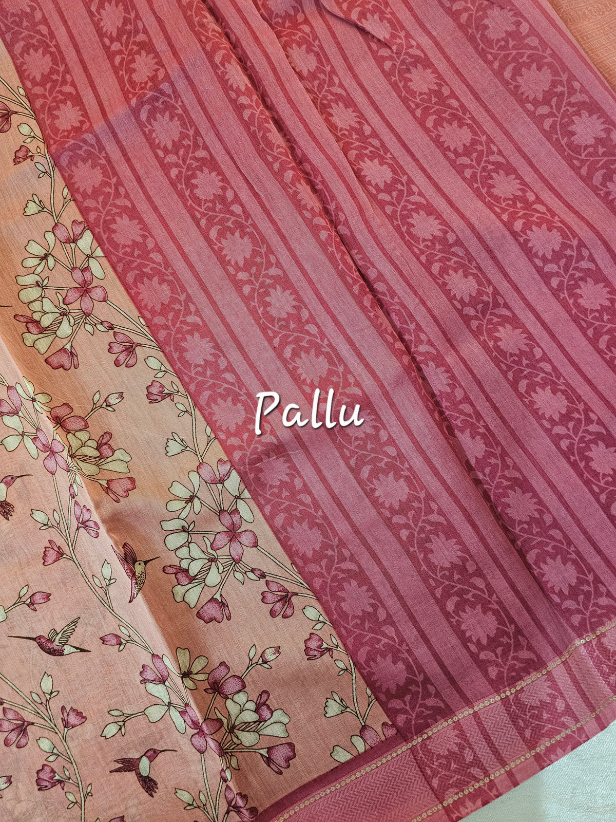 Pure Chanderi Butter Silk - Peach with Pink