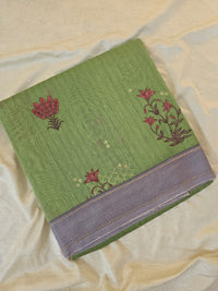Pure Chanderi Butter Silk - Green with Lavender