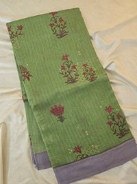 Pure Chanderi Butter Silk - Green with Lavender
