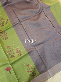 Pure Chanderi Butter Silk - Green with Lavender
