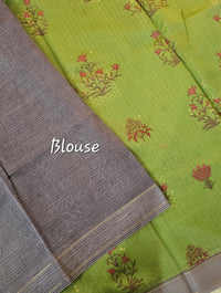 Pure Chanderi Butter Silk - Green with Lavender