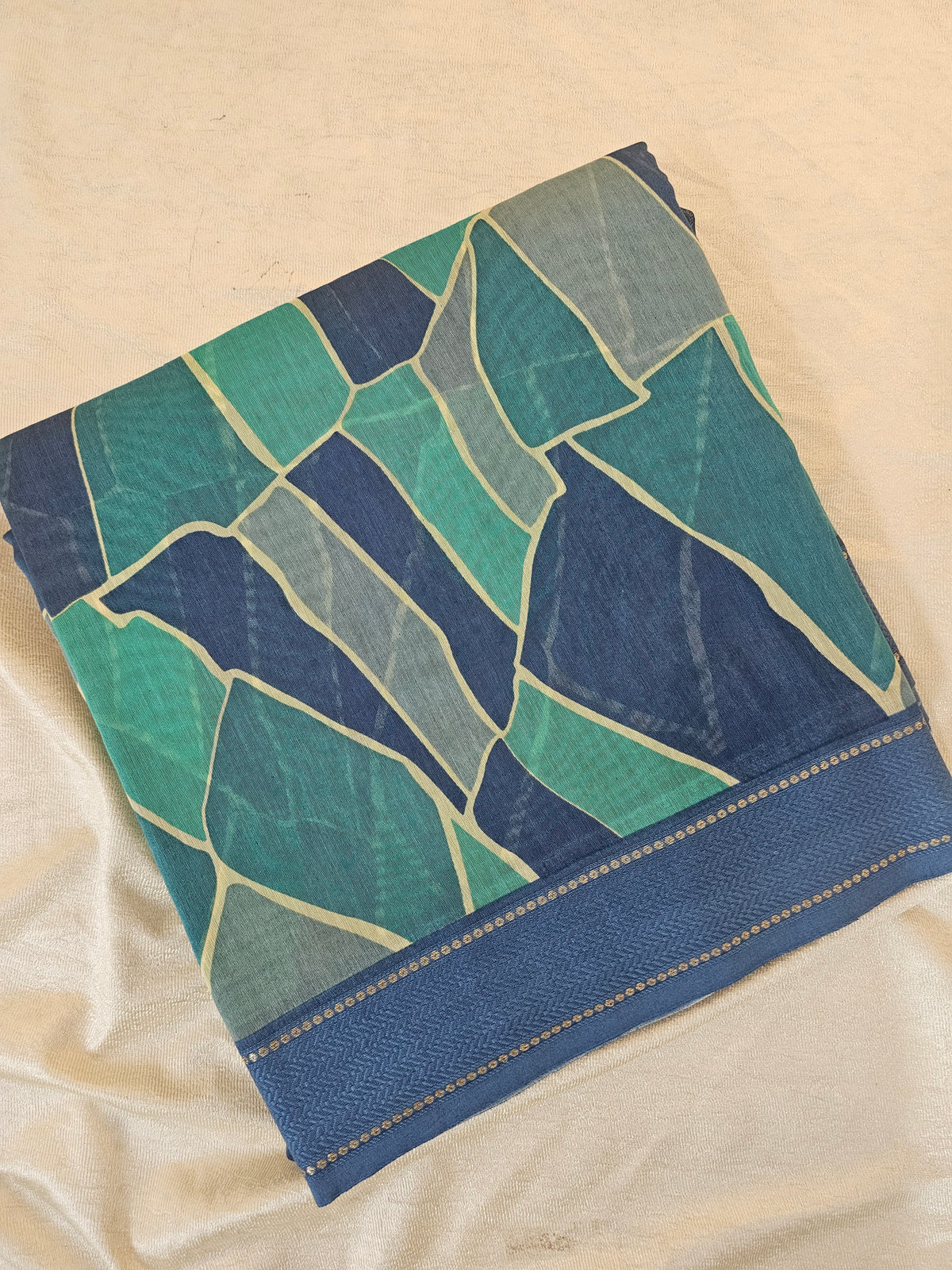 Pure Chanderi Butter Silk - Blue with Sea Green