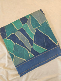 Pure Chanderi Butter Silk - Blue with Sea Green
