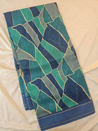 Pure Chanderi Butter Silk - Blue with Sea Green