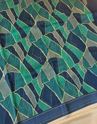 Pure Chanderi Butter Silk - Blue with Sea Green
