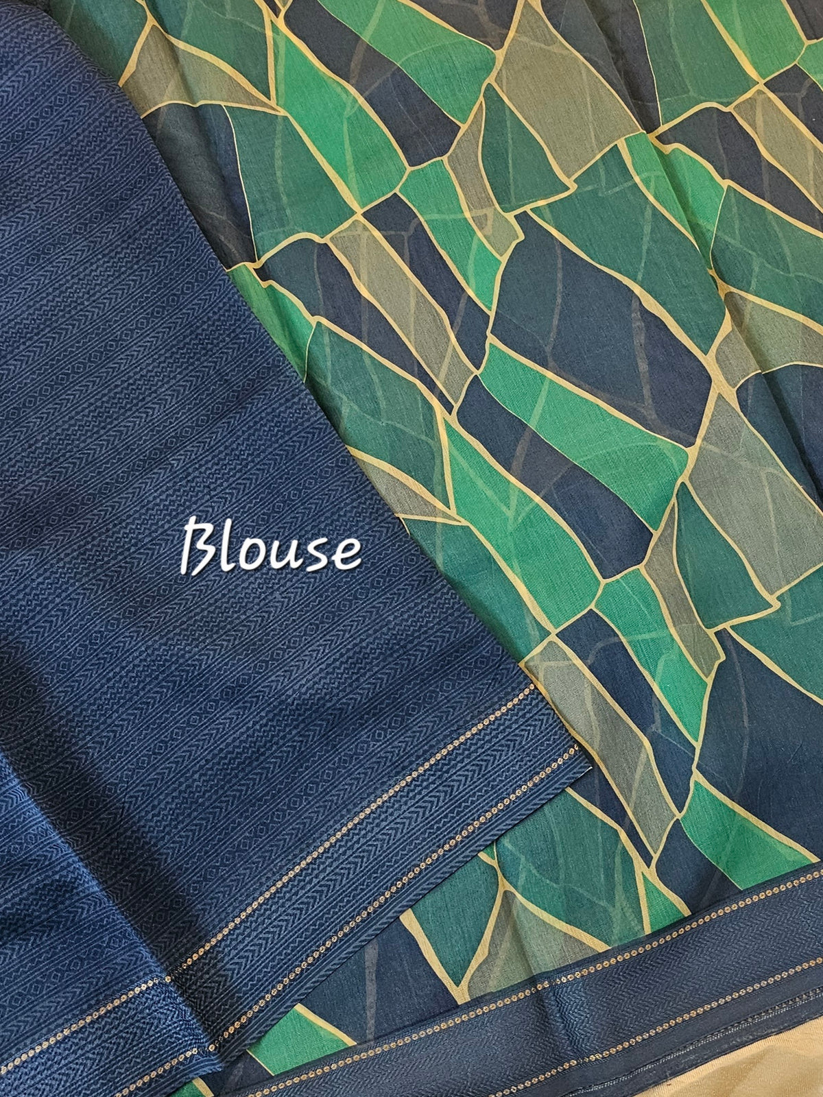 Pure Chanderi Butter Silk - Blue with Sea Green