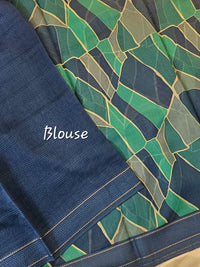 Pure Chanderi Butter Silk - Blue with Sea Green
