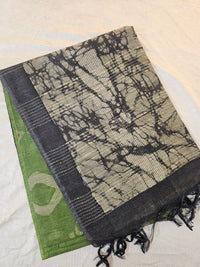 Bhagalpuri with Batik Print - Green with Grey
