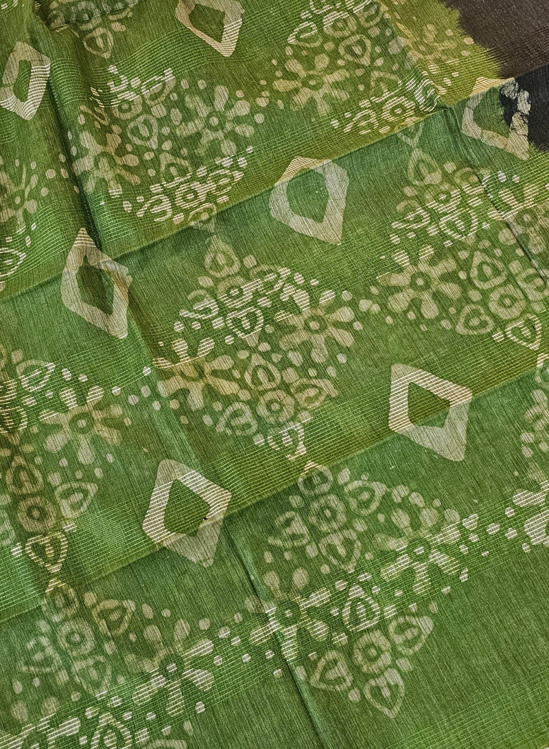 Bhagalpuri with Batik Print - Green with Grey