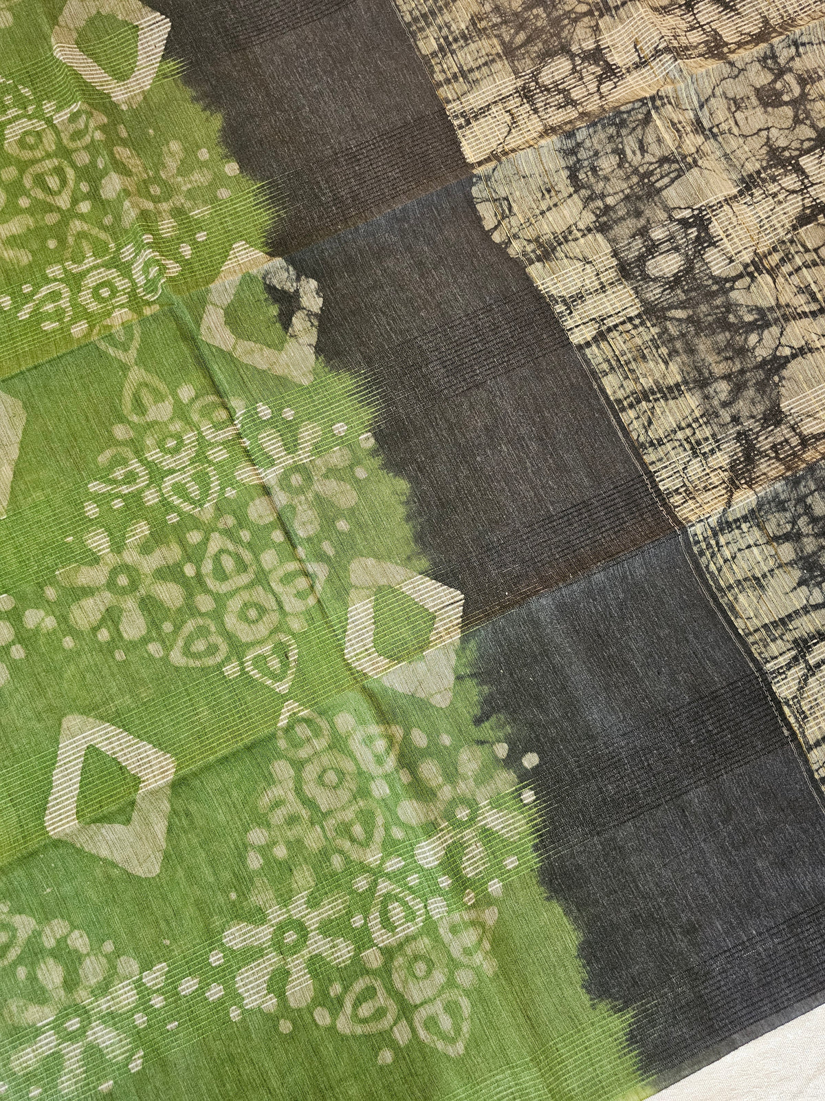 Bhagalpuri with Batik Print - Green with Grey