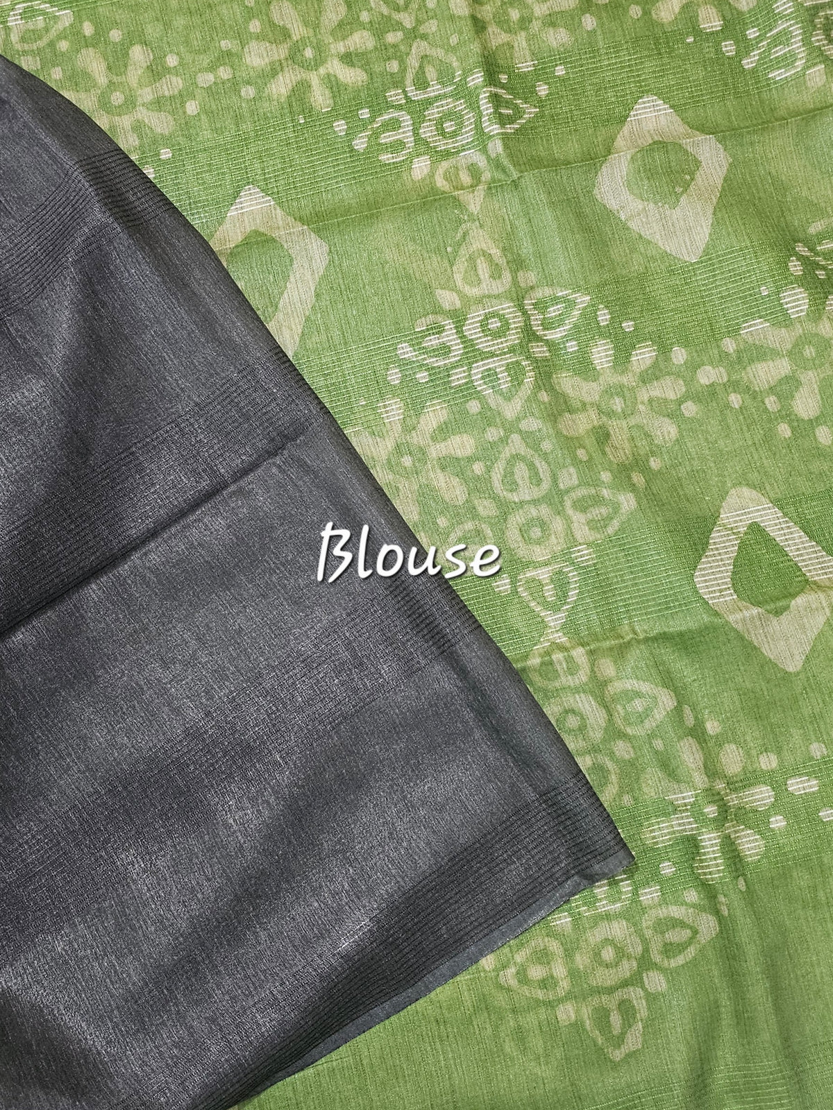 Bhagalpuri with Batik Print - Green with Grey