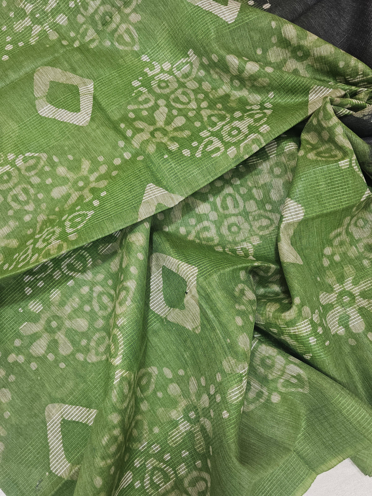 Bhagalpuri with Batik Print - Green with Grey