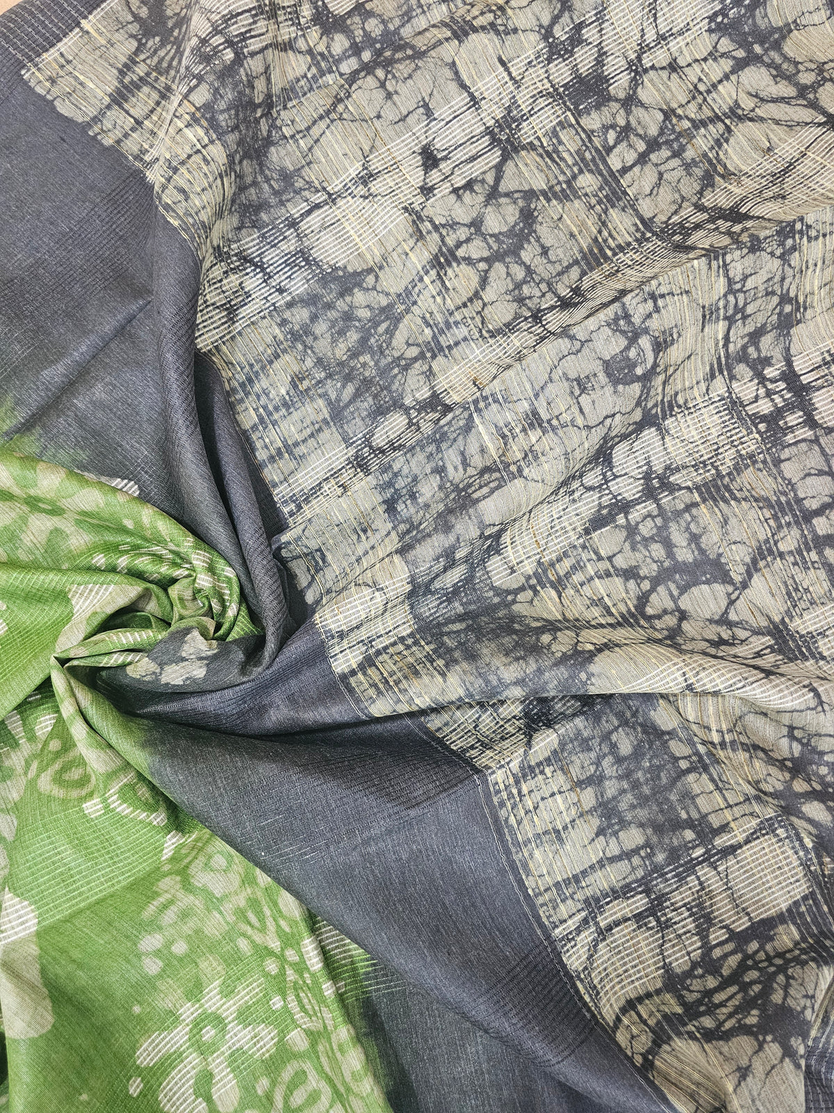 Bhagalpuri with Batik Print - Green with Grey