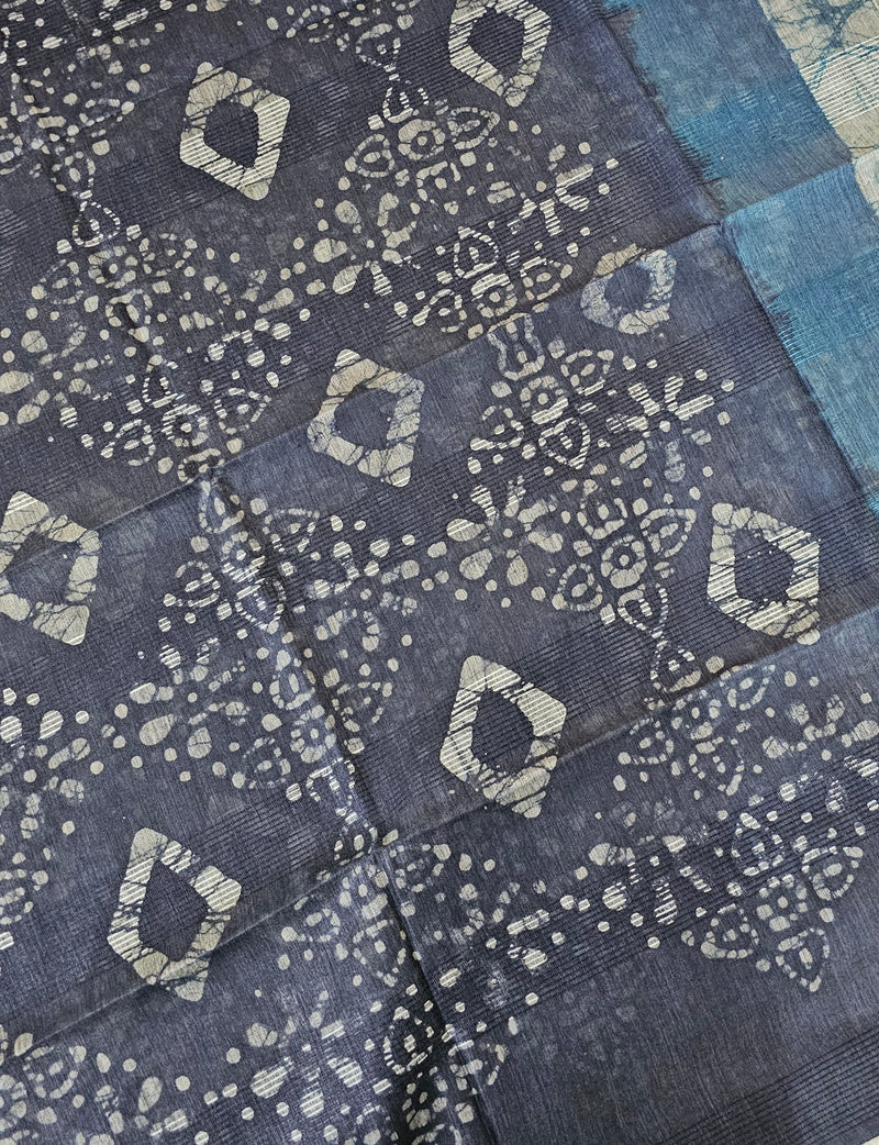 Bhagalpuri with Batik Print - Grey with Blue