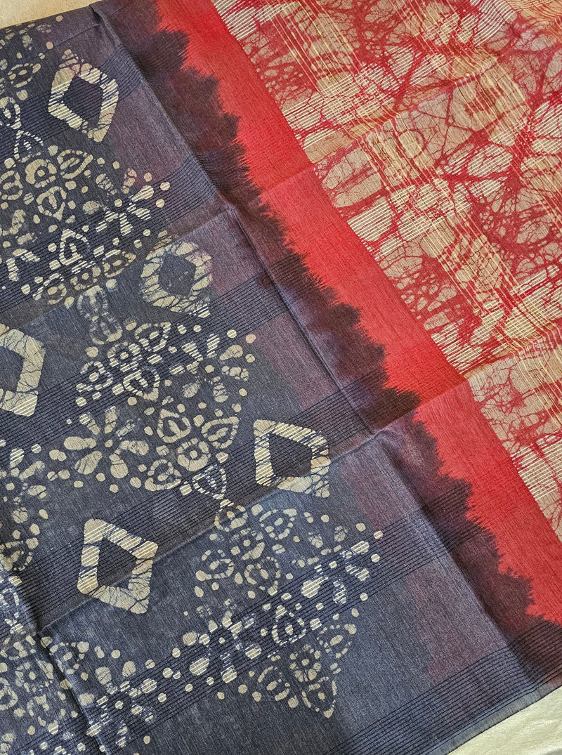 Bhagalpuri with Batik Print - Blue with Pink