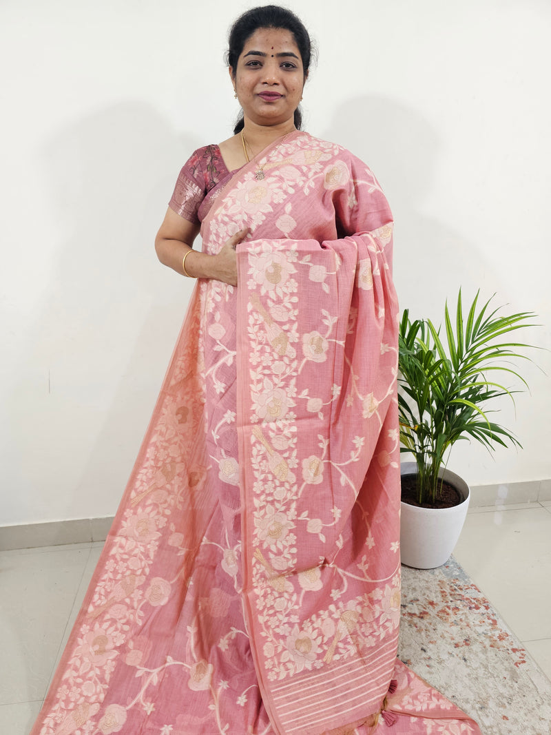Soft Cotton with Weaving Floral Pattern  - Pink