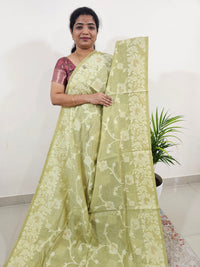 Soft Cotton with Weaving Floral Pattern  - Green