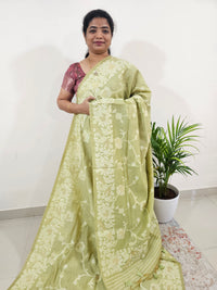Soft Cotton with Weaving Floral Pattern  - Green
