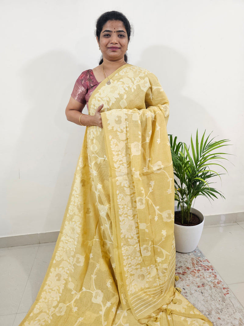 Soft Cotton with Weaving Floral Pattern  - Yellow