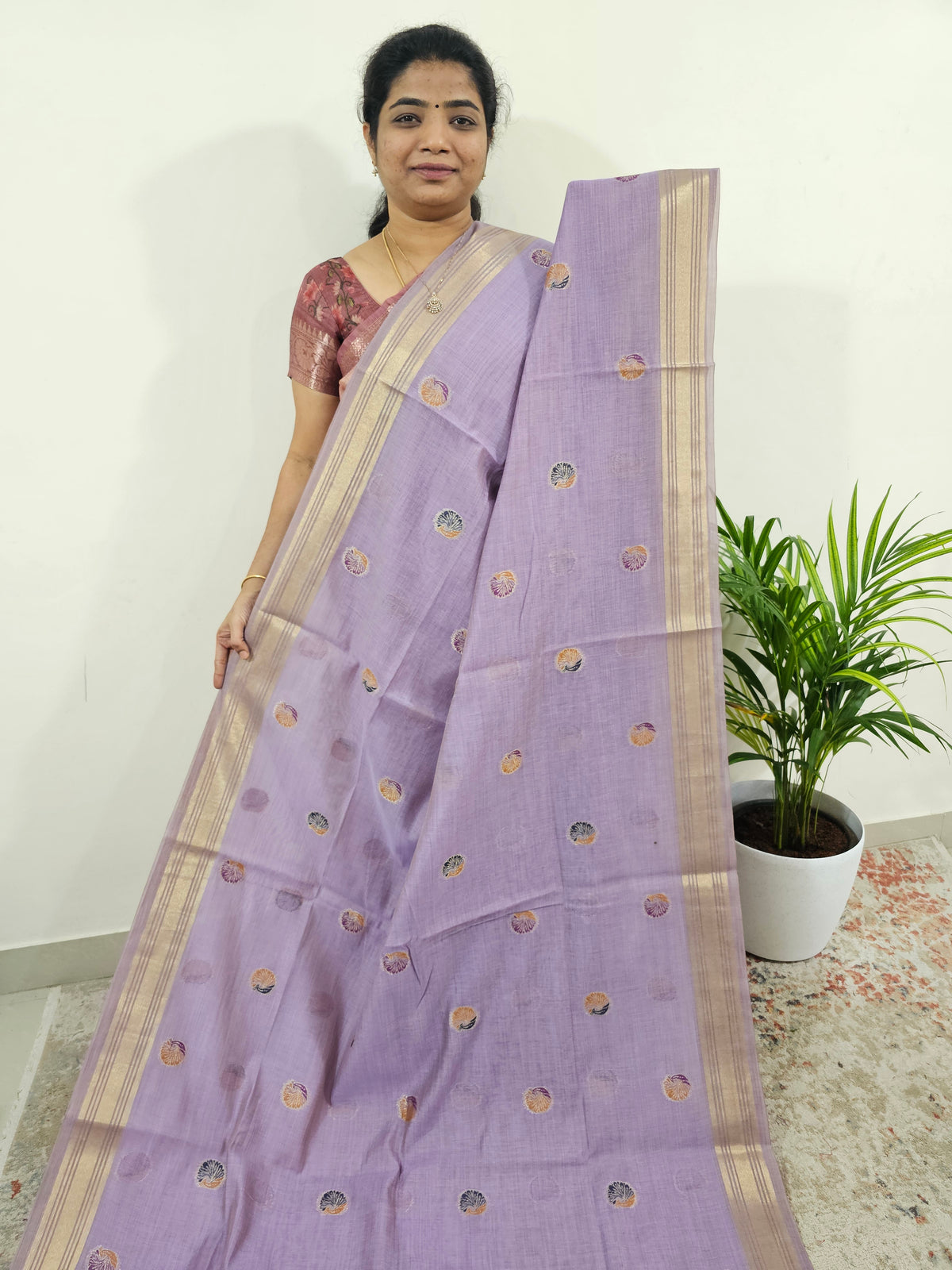 Soft Cotton with Weaving Floral Pattern  - Purple
