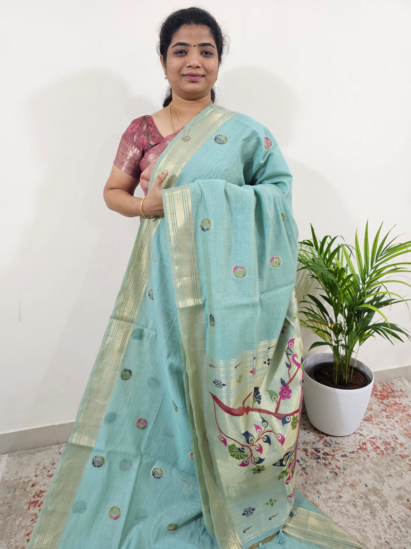 Soft Cotton with Weaving Floral Pattern  - Sea Blue