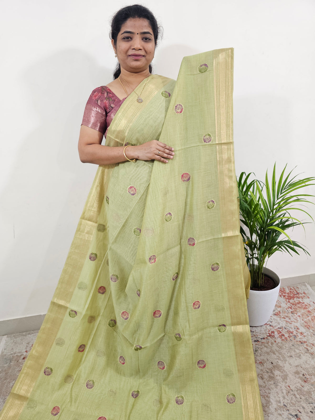 Soft Cotton with Weaving Floral Pattern  - Green