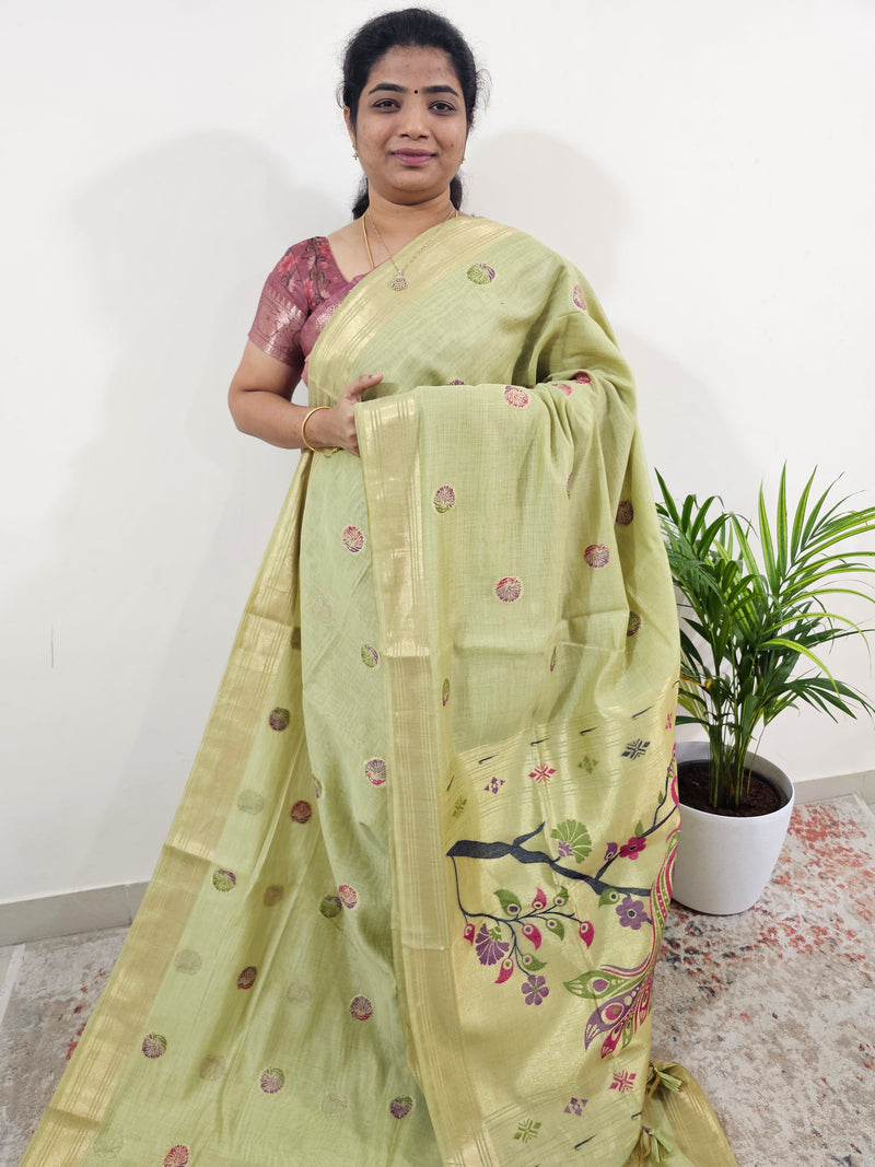 Soft Cotton with Weaving Floral Pattern  - Green
