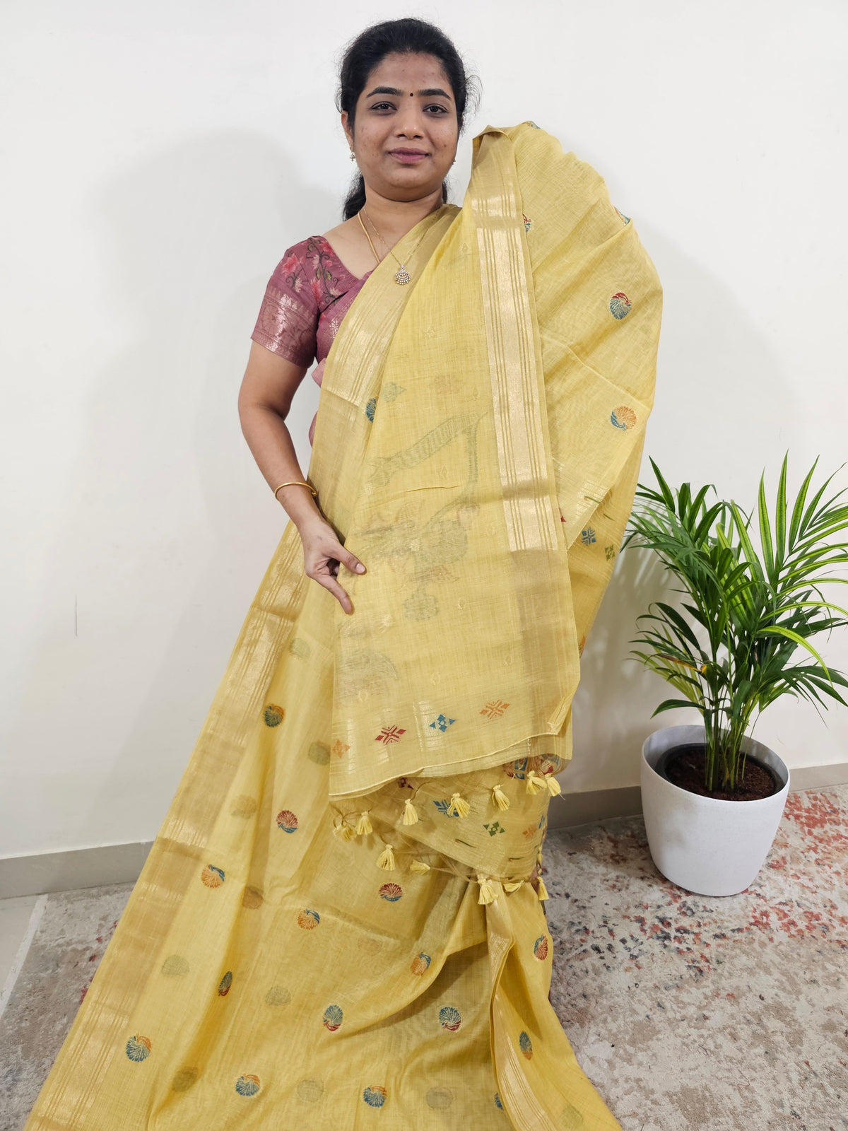 Soft Cotton with Weaving Floral Pattern  - Gold Shade