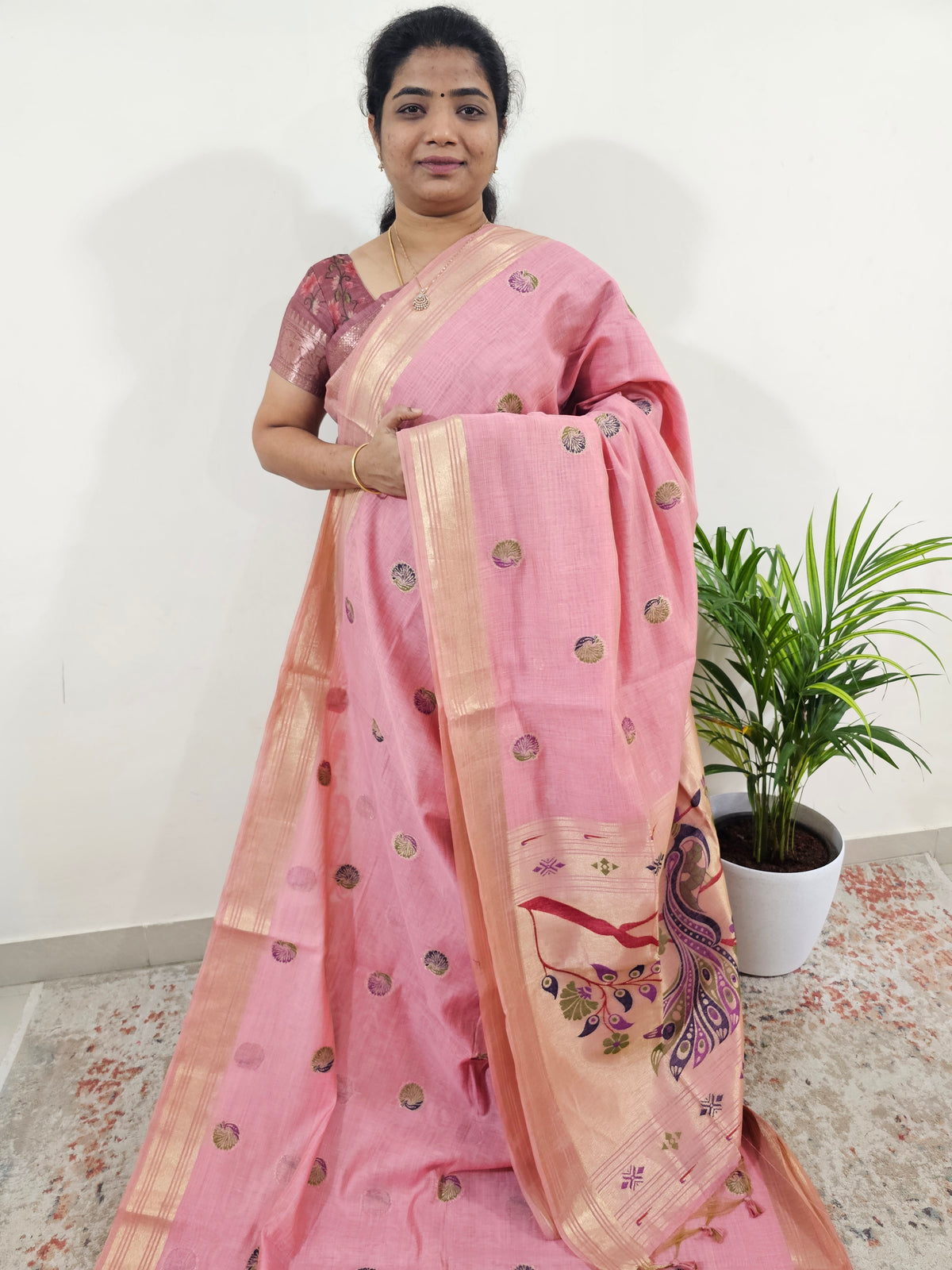 Soft Cotton with Weaving Floral Pattern  - Peach