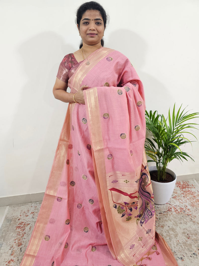 Soft Cotton with Weaving Floral Pattern  - Peach