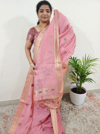 Soft Cotton with Weaving Floral Pattern  - Peach