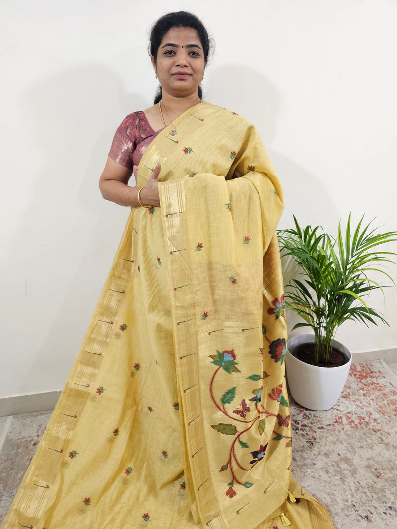 Soft Cotton with Weaving Floral Pattern  - Golden Shade