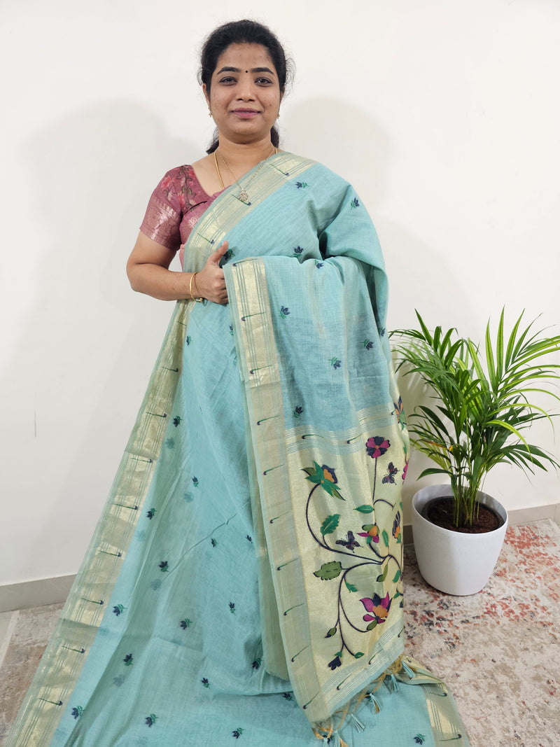 Soft Cotton with Weaving Floral Pattern  - Sea Blue