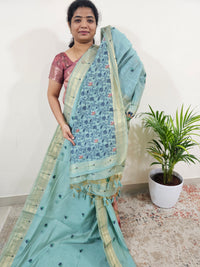 Soft Cotton with Weaving Floral Pattern  - Sea Blue