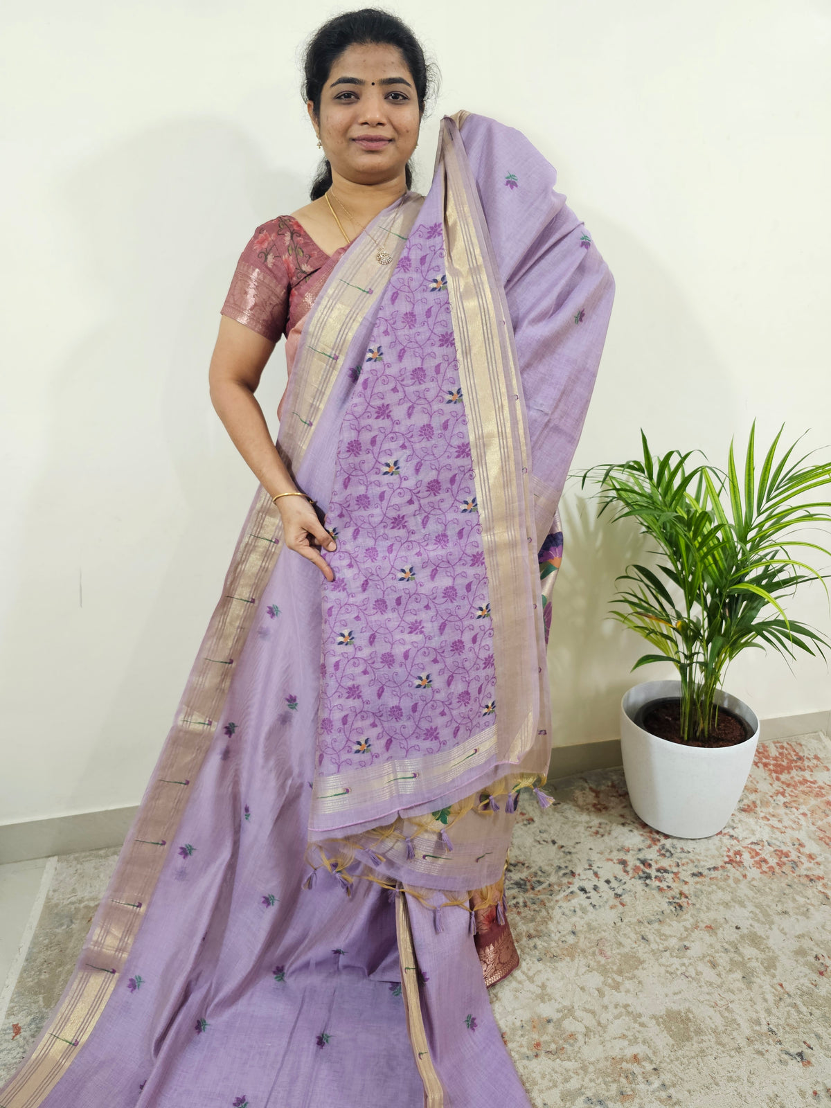 Soft Cotton with Weaving Floral Pattern  - Purple