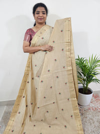 Soft Cotton with Weaving Floral Pattern  - Cream