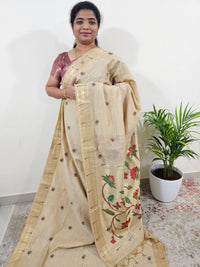 Soft Cotton with Weaving Floral Pattern  - Cream
