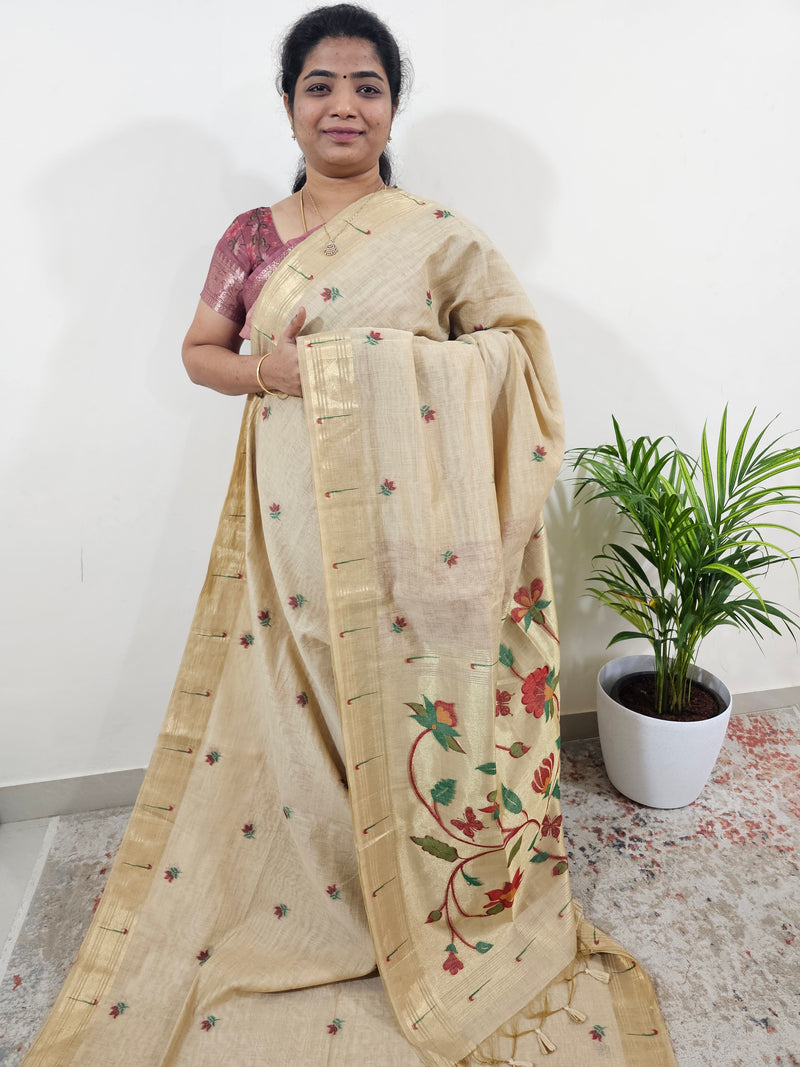 Soft Cotton with Weaving Floral Pattern  - Cream