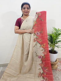 𝐏𝐫𝐞𝐛𝐨𝐨𝐤𝐢𝐧𝐠 𝐀𝐯𝐚𝐢𝐥𝐚𝐛𝐥𝐞 𝟐0 𝐃𝐚𝐲𝐬 𝐃𝐢𝐬𝐩𝐚𝐭𝐜𝐡 𝐓𝐢𝐦𝐞 Linen Tissue with Zari Weaving Digital Printed Sarees - Red