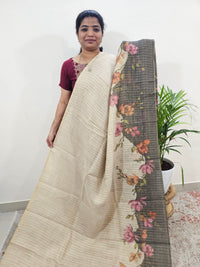 Linen Tissue with Zari Weaving Digital Printed Sarees - Grey