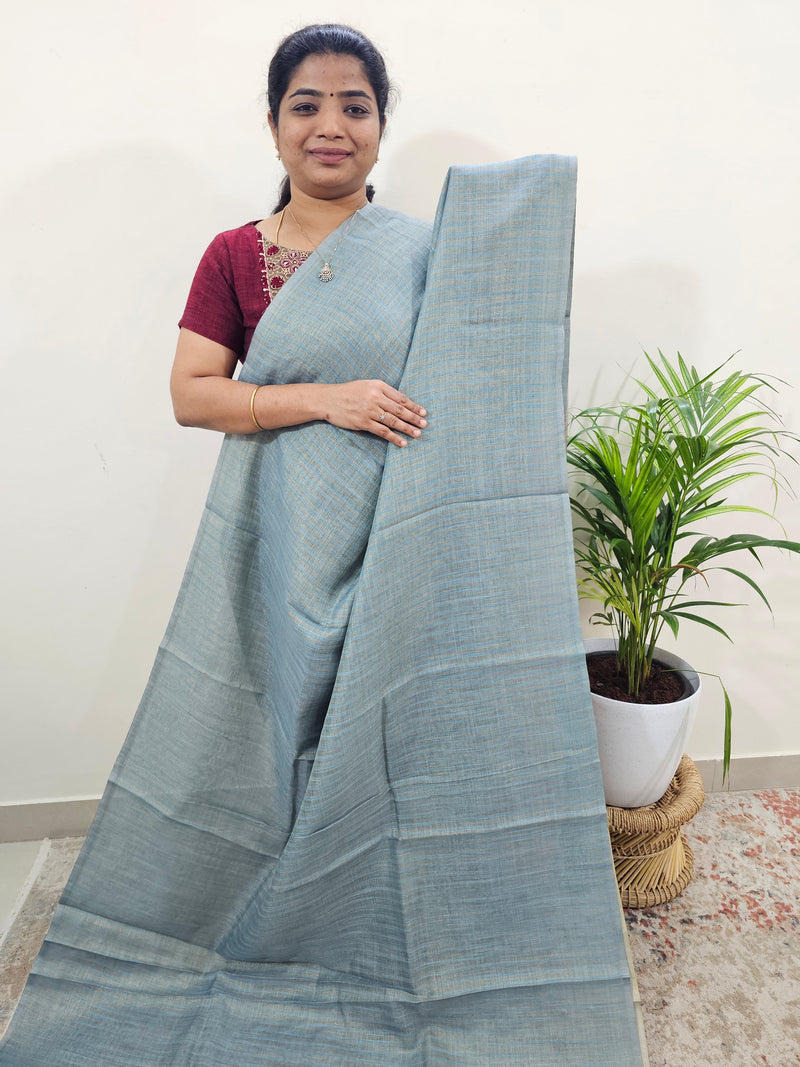 Linen Tissue with Zari Weaving Digital Printed Sarees - Grey with Peach