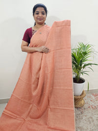 Linen Tissue with Zari Weaving Digital Printed Sarees - Peach with Grey
