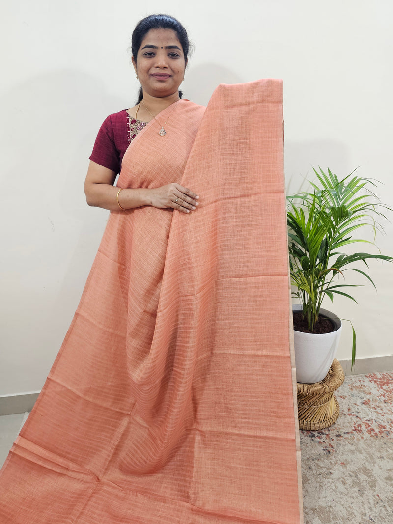 Linen Tissue with Zari Weaving Digital Printed Sarees - Peach with Grey