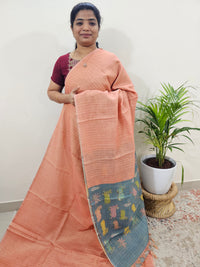 Linen Tissue with Zari Weaving Digital Printed Sarees - Peach with Grey