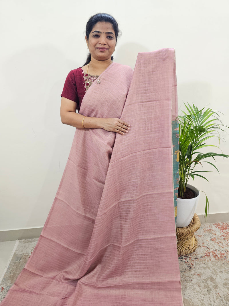 𝐏𝐫𝐞𝐛𝐨𝐨𝐤𝐢𝐧𝐠 𝐀𝐯𝐚𝐢𝐥𝐚𝐛𝐥𝐞 10 𝐃𝐚𝐲𝐬 𝐃𝐢𝐬𝐩𝐚𝐭𝐜𝐡 𝐓𝐢𝐦𝐞 Linen Tissue with Zari Weaving Digital Printed Sarees - Pink with Blue