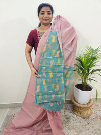 𝐏𝐫𝐞𝐛𝐨𝐨𝐤𝐢𝐧𝐠 𝐀𝐯𝐚𝐢𝐥𝐚𝐛𝐥𝐞 10 𝐃𝐚𝐲𝐬 𝐃𝐢𝐬𝐩𝐚𝐭𝐜𝐡 𝐓𝐢𝐦𝐞 Linen Tissue with Zari Weaving Digital Printed Sarees - Pink with Blue