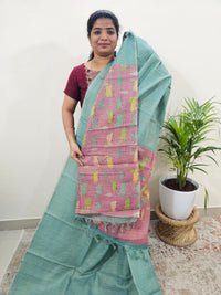 𝐏𝐫𝐞𝐛𝐨𝐨𝐤𝐢𝐧𝐠 𝐀𝐯𝐚𝐢𝐥𝐚𝐛𝐥𝐞 10 𝐃𝐚𝐲𝐬 𝐃𝐢𝐬𝐩𝐚𝐭𝐜𝐡 𝐓𝐢𝐦𝐞 Linen Tissue with Zari Weaving Digital Printed Sarees - Sea Blue with Pink