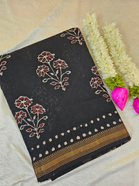 Maheshwari Silk Cotton with Ajrak Hand Block Printed Saree - Black